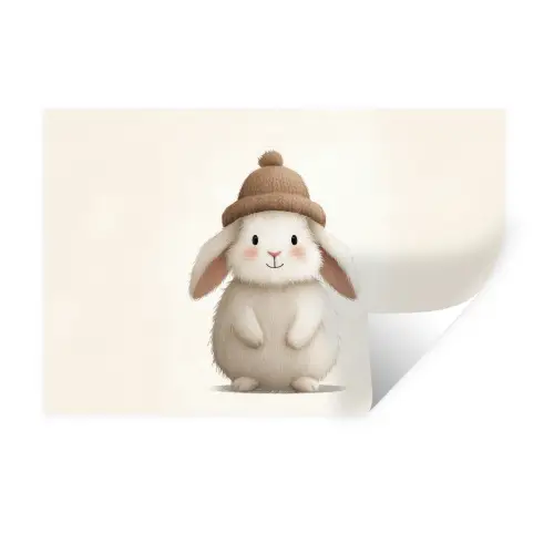 Konijn - Muts - Oren - Beige Muursticker klein -3d