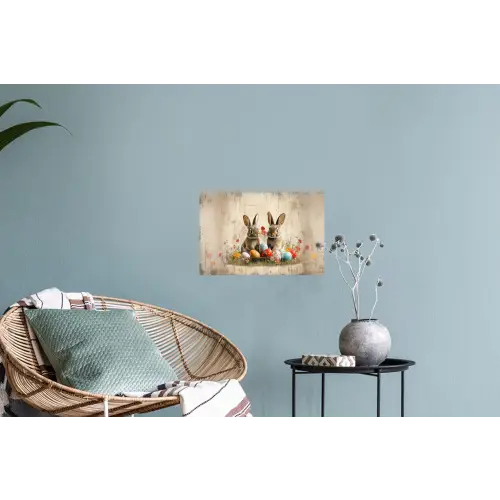 Konijnen - Bloemen - Eieren Muursticker klein -plant
