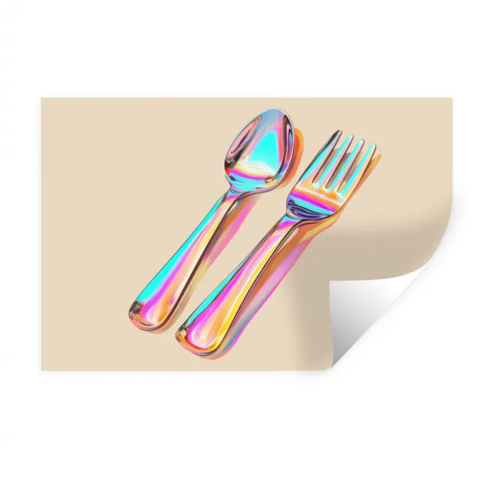 Regenboog - Lepel - Vork Muursticker klein -3d