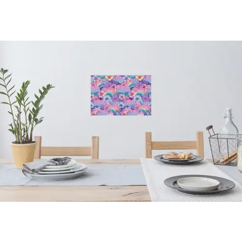 Regenbogen - Bloemen - Kleurrijk - Wolken Muursticker klein -eettafel