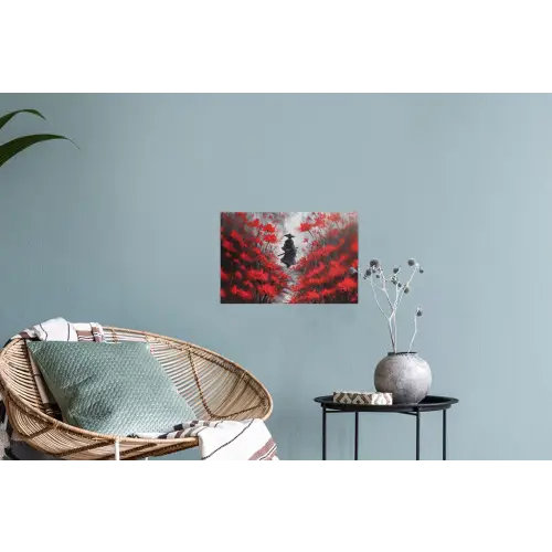Rode bloemen - mistig - Man Muursticker klein -plant