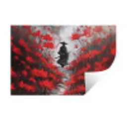 Rode bloemen - mistig - Man Muursticker klein -3d