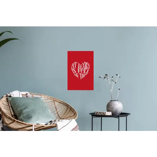 Rood - Hart- Tekst - Valentijn Muursticker klein -plant