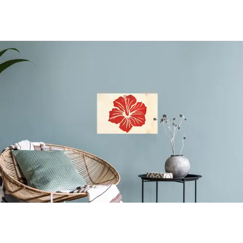 Rode hibiscusbloem - Textuur achtergrond - Beige Muursticker klein -plant