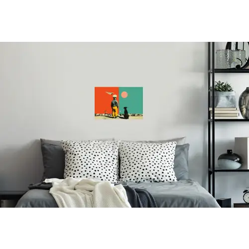 Retro - Jongen - Hond - Rood - Groen Muursticker klein -slaapkamer