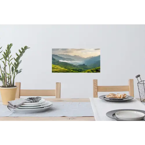 Rijstvelden - Bergen - Groen - Natuur Muursticker klein -eettafel