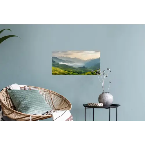 Rijstvelden - Bergen - Groen - Natuur Muursticker klein -plant
