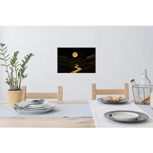 Rivier - Goud - Maan - Vogels Muursticker klein -eettafel