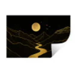 Rivier - Goud - Maan - Vogels Muursticker klein -3d