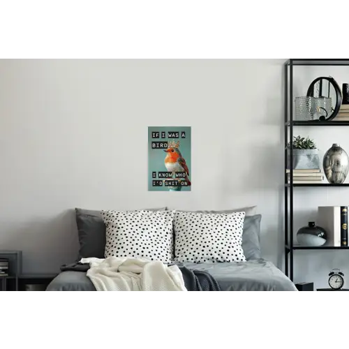 Roodborstje - Vogel - Blauw - Decoratie Muursticker klein -slaapkamer