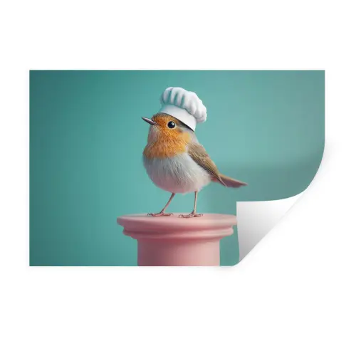 Roodborstje - Vogel - Koksmuts - Sokkel Muursticker klein -3d