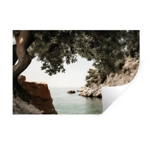 Rotsen - Zee - Boom - Groen Muursticker klein -3d