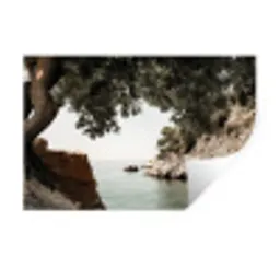 Rotsen - Zee - Boom - Groen Muursticker klein -3d