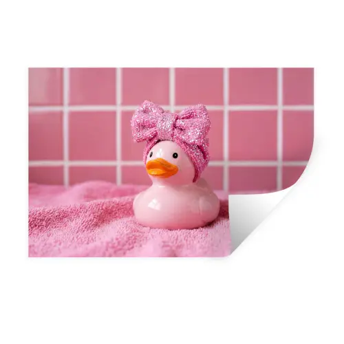 Badeend -Strik - Roze Muursticker klein -3d