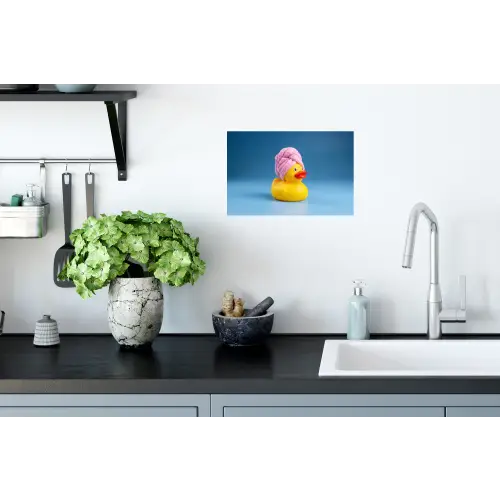 Badeend - Handdoek - Blauw Muursticker klein -keuken