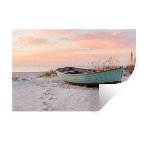 Rustiek - Roeiboot - Zandstrand Muursticker klein -3d