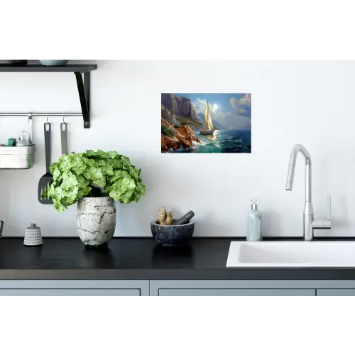Zeilschip - Zee - Rotsen - Wolken Muursticker klein -keuken