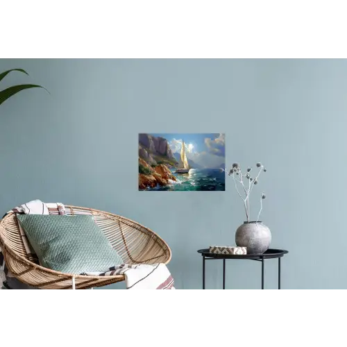 Zeilschip - Zee - Rotsen - Wolken Muursticker klein -plant