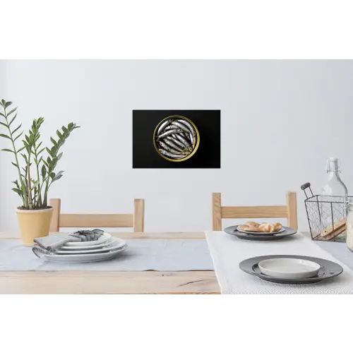 Sardines - Vissen - Rond - Zwart Muursticker klein -eettafel