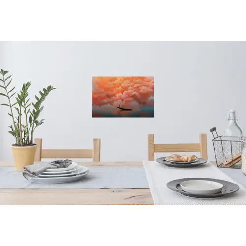 Zee - Boot - Wolken - Oranje Muursticker klein -eettafel