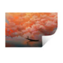 Zee - Boot - Wolken - Oranje Muursticker klein -3d