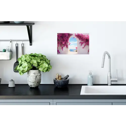 Zee - Roze - Bloemen - Poort Muursticker klein -keuken
