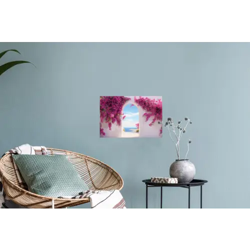 Zee - Roze - Bloemen - Poort Muursticker klein -plant