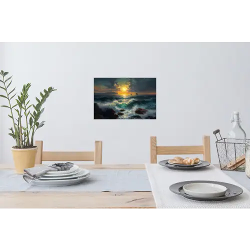 Zee - Zon - Golven - Rotsen Muursticker klein -eettafel