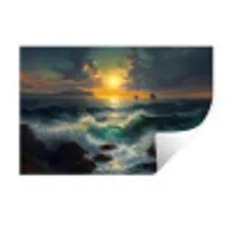 Zee - Zon - Golven - Rotsen Muursticker klein -3d