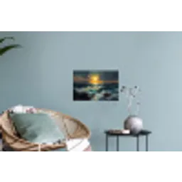 Zee - Zon - Golven - Rotsen Muursticker klein -plant
