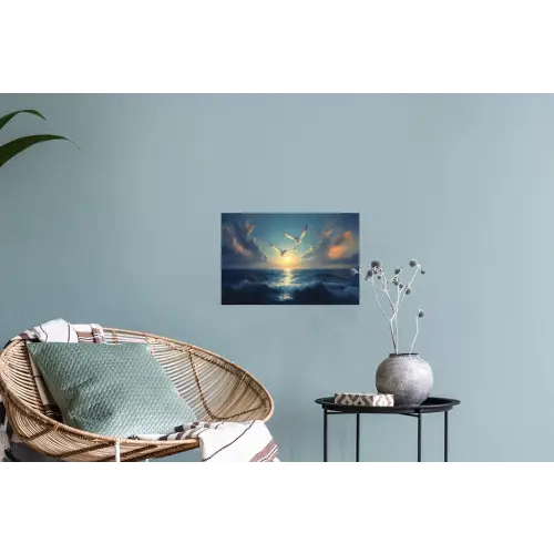 Meeuwen - Zee - Wolken -Blauw Muursticker klein -plant