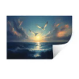 Meeuwen - Zee - Wolken -Blauw Muursticker klein -3d