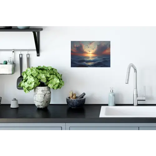 Meeuwen - Zonsondergang - Zee - Wolken Muursticker klein -keuken