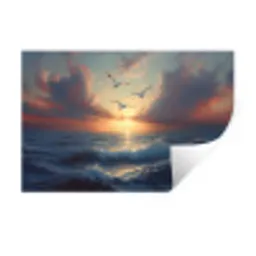 Meeuwen - Zonsondergang - Zee - Wolken Muursticker klein -3d
