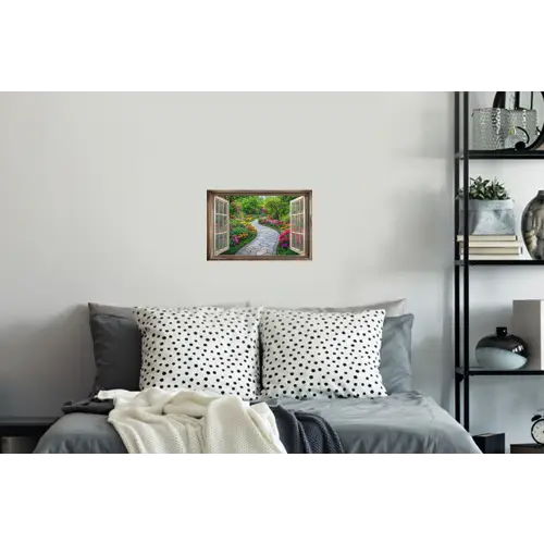Doorkijk - Bloemen - Tuinpad - Natuur - Raam Muursticker klein -slaapkamer