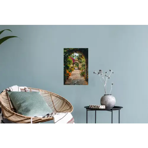 Doorkijk - Bloemen - Poort - Stenen Muursticker klein -plant