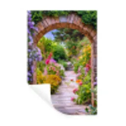 Doorkijk - Bloemen - Pad - Natuur Muursticker klein -3d