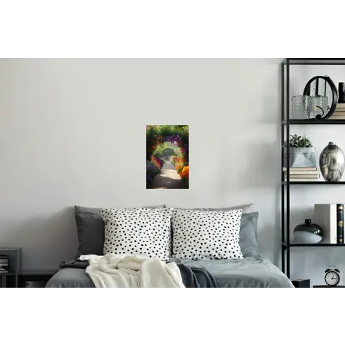 Doorkijk - Pad - Bloemen - Struik - Kleurrijk Muursticker klein -slaapkamer
