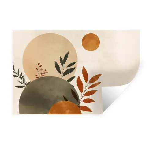 Vormen - Rond - Bladeren - Beige Muursticker klein -3d