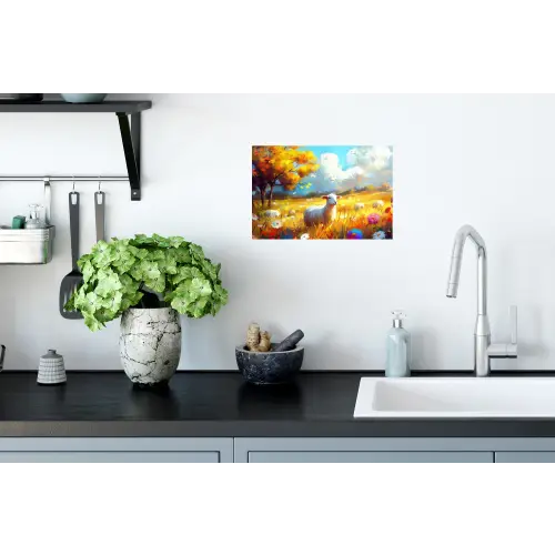 Schaap - Weide - Bloemen Muursticker klein -keuken