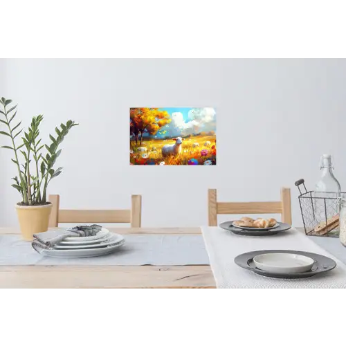 Schaap - Weide - Bloemen Muursticker klein -eettafel