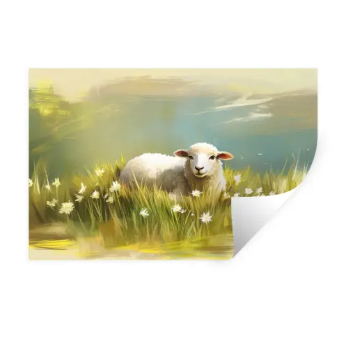 Schaap - Weide - Groen Muursticker klein -3d
