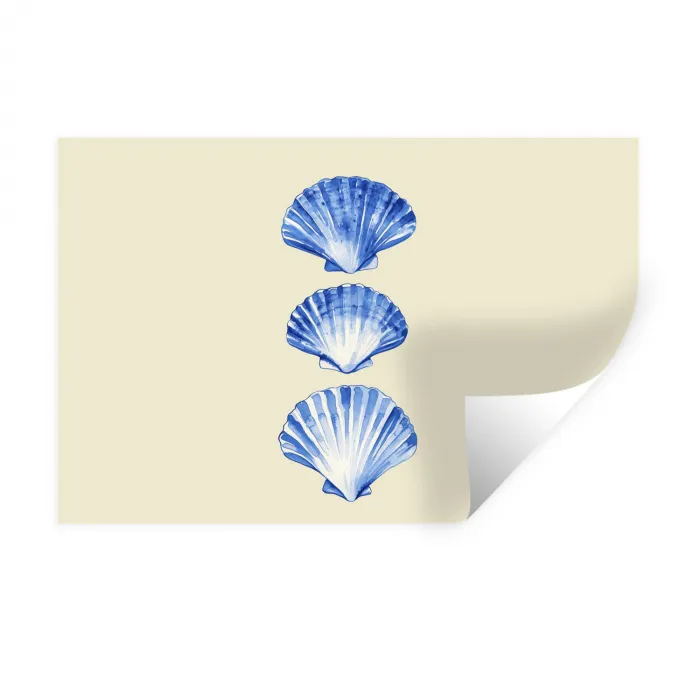 Schelpen - Blauw - Beige Muursticker klein -3d