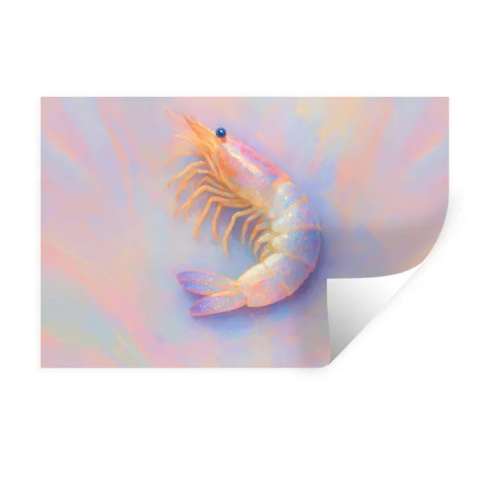 Garnaal - Subtiele structuur - Blauw - Roze Muursticker klein -3d