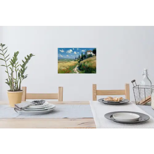 Zandpad - Huis - Bomen - Grasveld Muursticker klein -eettafel