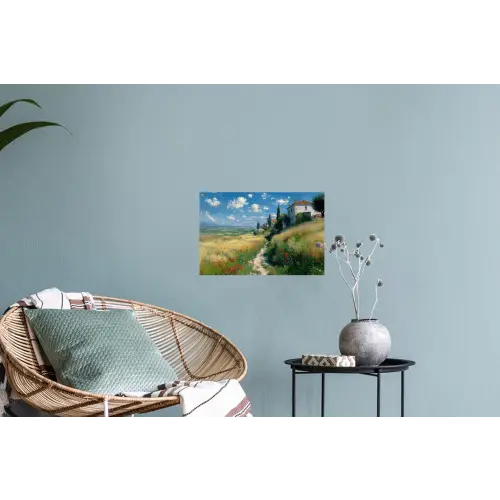 Zandpad - Huis - Bomen - Grasveld Muursticker klein -plant