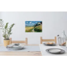 Zandpad - Huis - Bomen - Grasveld Muursticker klein -eettafel