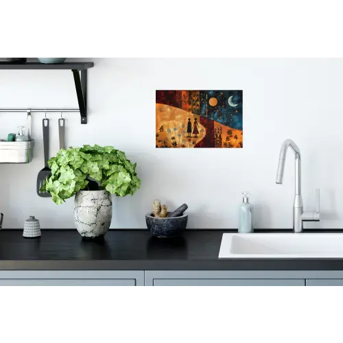 Silhouetten - Abstract - Zon - Maan Muursticker klein -keuken