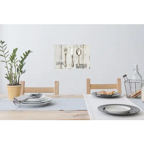 Zilver - Bestek - Hout Muursticker klein -eettafel