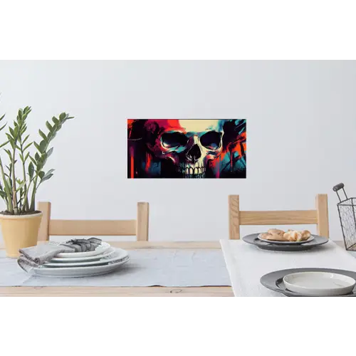 Schedel - Abstract - Rood - Blauw - Graffiti Muursticker klein -eettafel